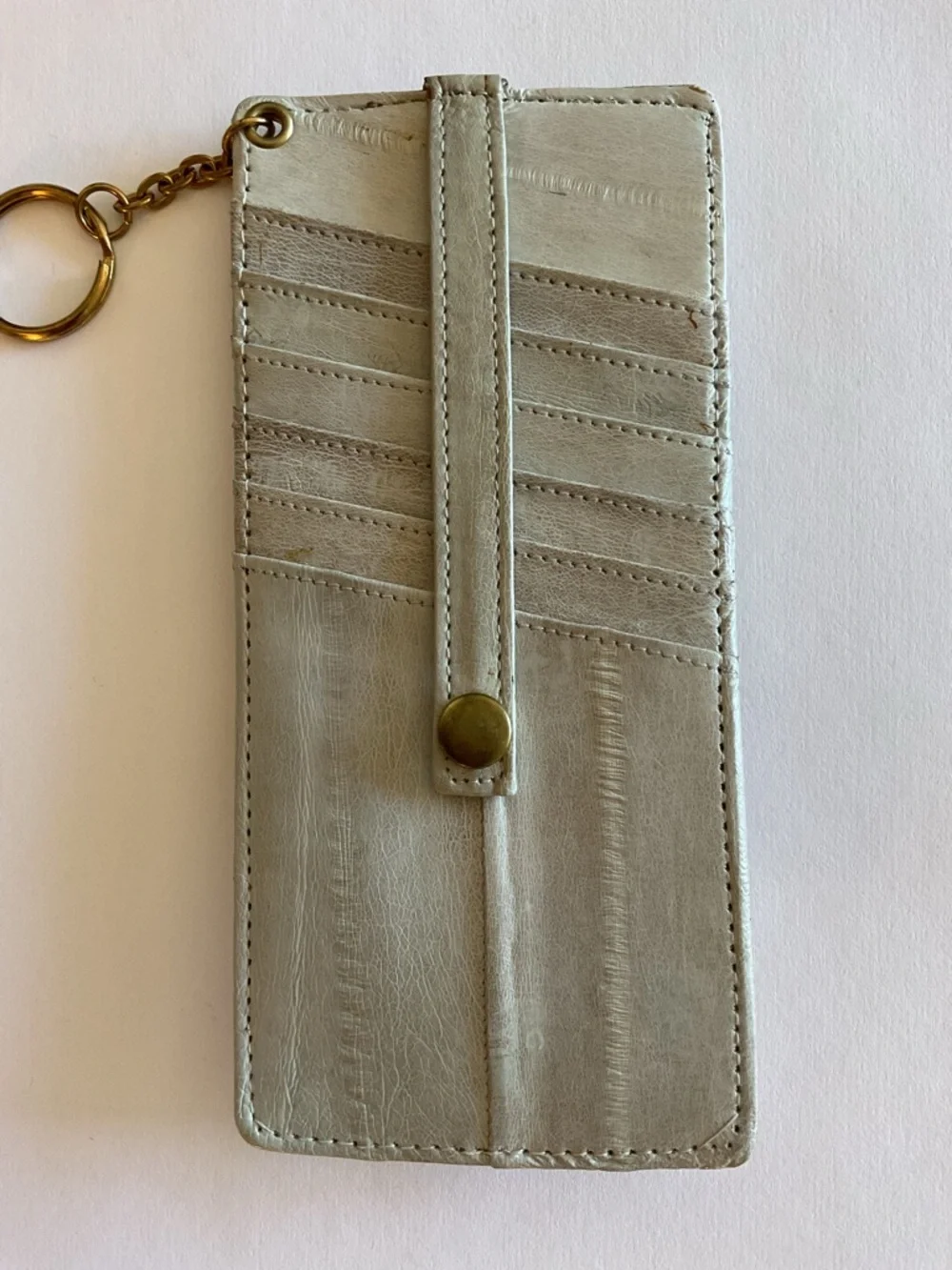 Leather Card Holder Keychain in Light Gray - Unbranded